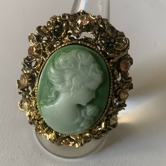 Cameo ring green and gold - Picture 3 of 9